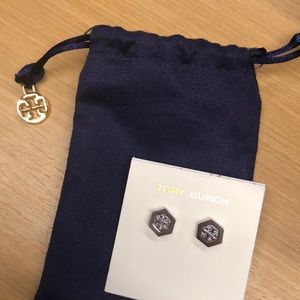 Tory Burch Hex-Logo Stud Earrings